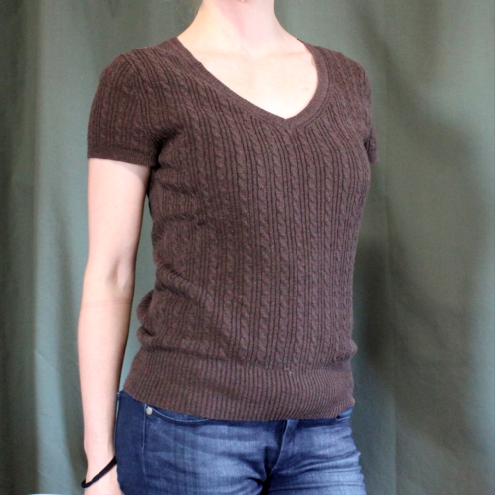 Brown Gap Stretch Short Sleeved Sweater